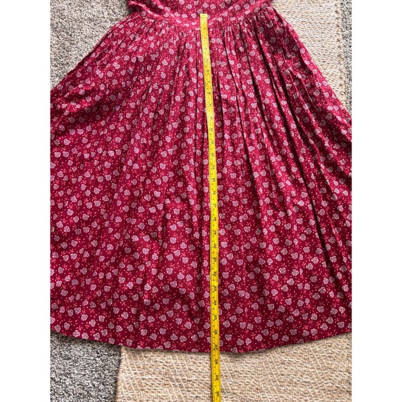 Hearts & Found Red Floral Rose Print Puff Sleeve Midi Dress Small Vintage Style - Picture 7 of 8